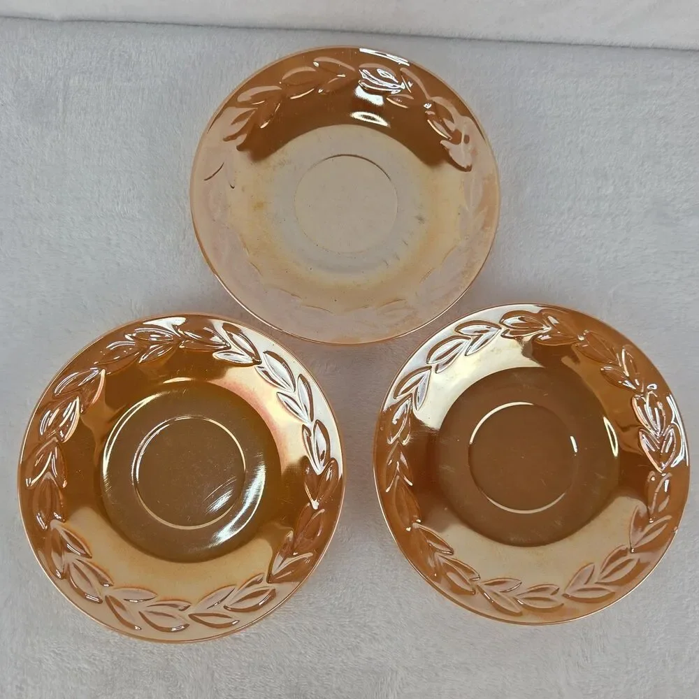 Vintage Set Of 3 Fire King Peach Luster Coffee Tea Cups And Saucers USA